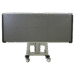 Horizontal mobile X-ray panel holder with three alignment grids, mounted on a wheeled base for positioning.