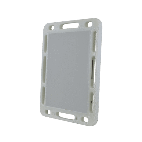 7-NDT4HFE_HERO-BACK Angled view of a white case with multiple side openings and handle cutouts.