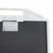 Close-up of a carbon-fiber radiographic grid with a white plastic handle and label