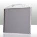 Angled view of a gray panel with a white frame and integrated handle.