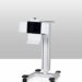 Mobile equipment stand with vertical column, wheeled base, and adjustable holder attachment