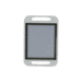 Front view of a white holder with gray inner lining and integrated handles at top and bottom, designed to secure a rectangular panel.