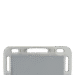 Close-up of the top section of a white case showing handle cutouts and locking mechanism.