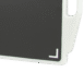 Close-up of a black X-ray grid corner with white frame and alignment marker