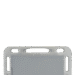 Close-up of the top section of a white case showing handle cutouts and locking mechanism.
