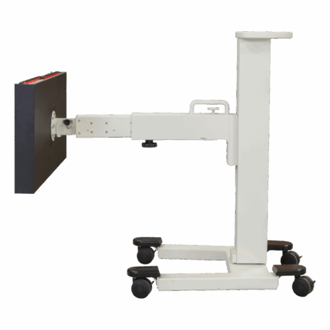 9-pospll-profile-telescope Side view of mobile X-ray panel stand with detector extended in telescoping position