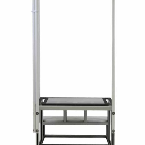 Back Metal frame structure with a white bench and integrated slots for components