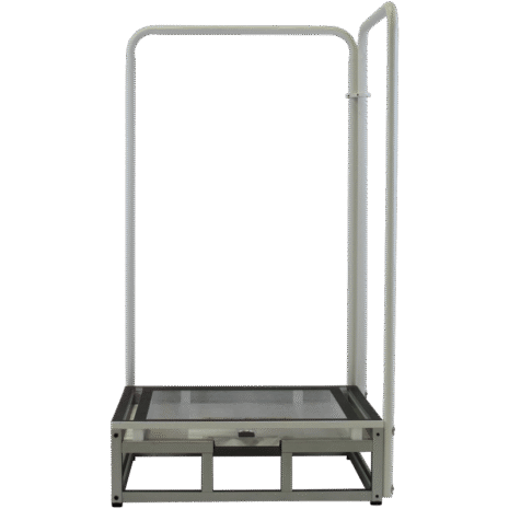 CS1 Metal frame platform with two vertical handles and a square base, front view