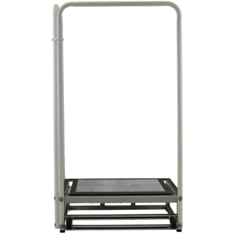CS1_BACK Metal frame platform with a single vertical handle and flat square base, viewed from the front
