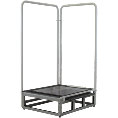 CS1_HERO_SHIM Metal frame platform with two vertical handles and a flat square base