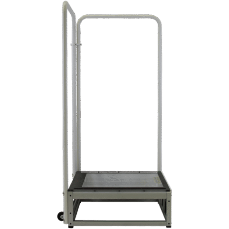 CS1_PROFILE Metal frame platform with two vertical handles and a flat square base, viewed from the side
