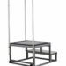Metal step platform with two steps, a top platform, and a tall handrail