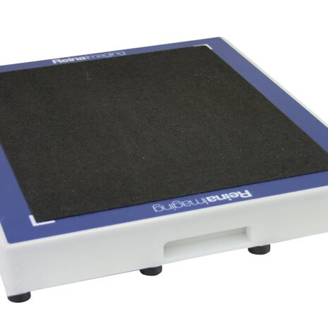 ET1417V_BACK_TOP Angled view of a white rectangular panel with a black textured surface, blue border, and a handle cutout on the side