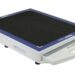 Angled view of a white rectangular panel with a black textured surface, blue border, and a handle cutout on the side