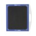 Top view of a white rectangular panel with a black textured surface, blue border, and a side handle cutout