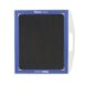 Top view of a white rectangular panel with a black textured surface, blue border, and a side handle cutout