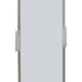 Front view of mobile protective shield with clear panel and caster wheels