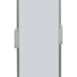 Front view of mobile protective shield with clear panel and caster wheels