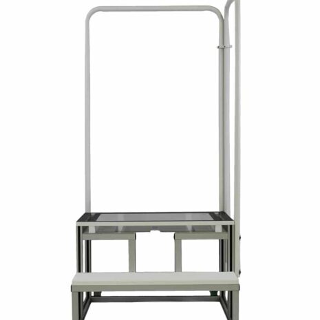 Front-best Metal step platform with two steps, a top platform, and a tall handrail