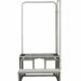 Metal step platform with two steps, a top platform, and a tall handrail