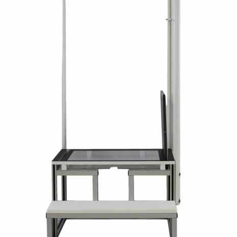 Front-with-DR-right Metal step platform with two steps, a top platform, and a tall handrail
