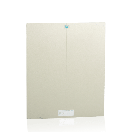 Light beige rectangular panel with a vertical center line and a small white label at the bottom.