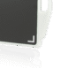 Close-up of a black X-ray grid corner with a white frame and handle.