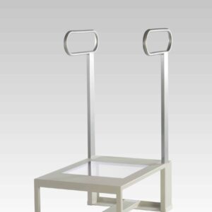 White metal frame with two vertical handles and a square base.