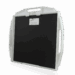 Black carbon fiber X-ray grid in a white protective frame with multiple handles and a label on the back