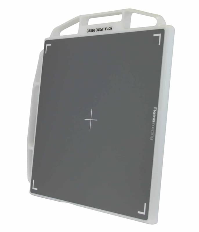 Gray imaging panel with a white frame, alignment markers, and multiple side handles labeled “Not a lifting device.”