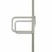 Side profile view of mobile protective shield with clear panel, handle, and caster wheels