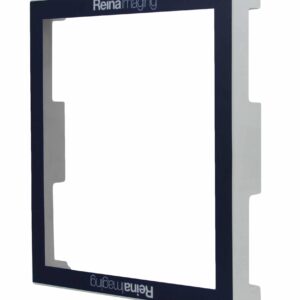 Blue rectangular frame with white inner edges and “Reina Imaging” text at the top and bottom, shown at an angle.