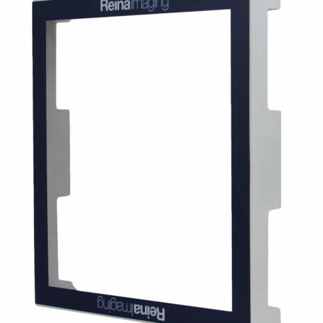 WDDR14C_HERO Blue rectangular frame with white inner edges and “Reina Imaging” text at the top and bottom, shown at an angle.