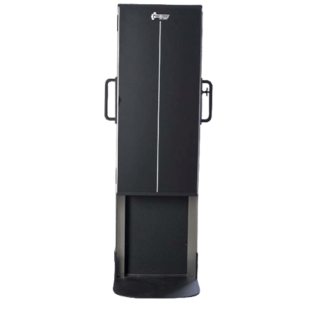a1-2 Front view of a vertical X-ray cassette holder with side handles and base
