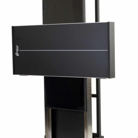 a2-scaled Angled view of a wall-mounted X-ray film holder with black horizontal panel, white alignment line, and metal frame featuring adjustment holes and foot platform
