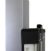 Close-up of a black imaging panel with a white handle and a silver mounting bracket in the background.