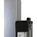 Close-up of a black imaging panel with a white handle and a silver mounting bracket in the background.