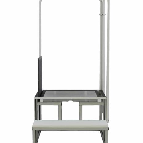 front-with-dr2 Metal step platform with two steps, a top platform, and a tall handrail