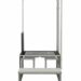 Metal step platform with two steps, a top platform, and a tall handrail