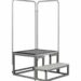 Metal frame structure with two vertical handles, a square platform, and a lower step, shown without back panel