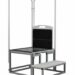Metal frame structure with two vertical handles, a square platform, and a removable black panel
