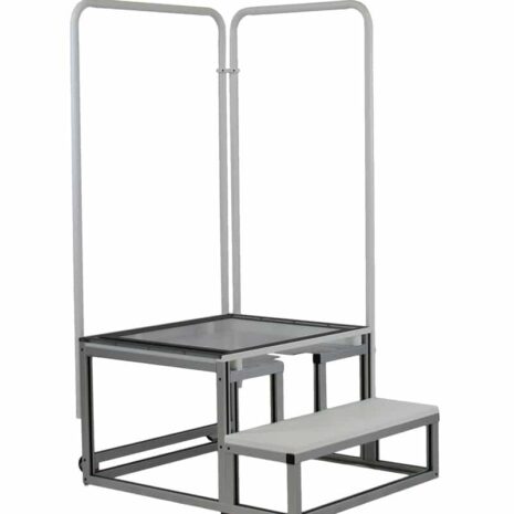 hero2 Metal frame structure with two vertical handles, a square platform, and a lower step, shown without back panel