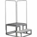 Metal frame structure with two vertical handles, a square platform, and a lower step, shown without back panel