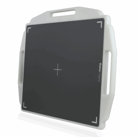 pb3hng14_hero Gray imaging panel with a white frame, alignment markers, and three integrated handles shown at an angle.