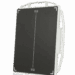 Front angled view of a black X-ray grid with white alignment markers, encased in a white protective frame with multiple handles