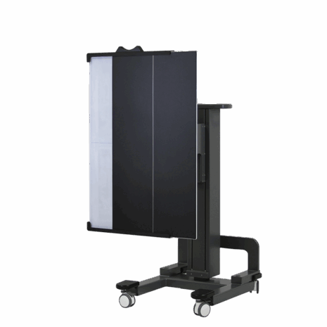 posp80i_hero_grid Medical imaging table in upright position with grid panel and wheels