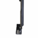 Close-up view of a black metal bracket with flat base and mounting screw