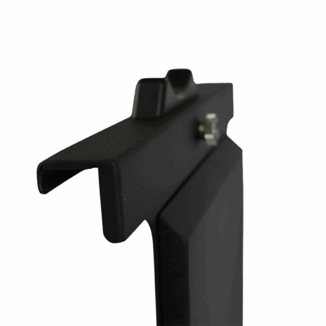 posp80i_profile_detail6 Close-up view of a black metal component with textured finish and mounting hardware.
