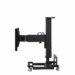 Adjustable medical imaging table in vertical position with wheels, shown in side profile