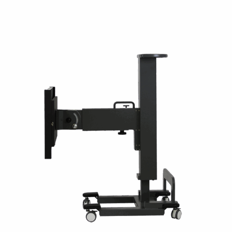 posp80i_profile_landscape3 Adjustable medical imaging table in vertical position with wheels, shown in side profile
